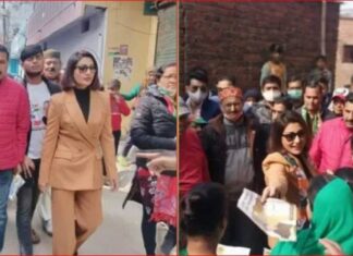 लालकुआं की सड़को पर अभिनेत्री रिमी सेन ने किया डोर टू डोर प्रचार